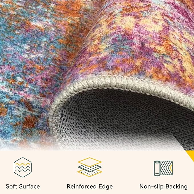 Washable Area Rugs Square 8ft Non-Slip Modern Abstract Soft - Image 3