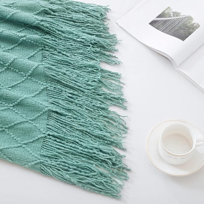 BOURINA Throw Blanket Textured Solid Soft Sofa Throw Couch Cover Knitted - Image 3