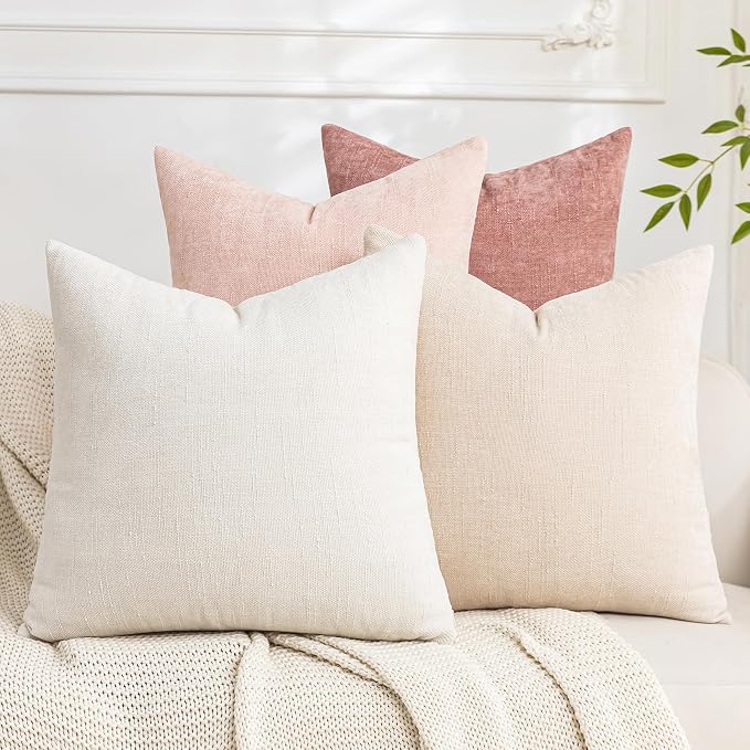 Set of 4 Soft Textured Decorative Throw Pillow Covers 20x20 Inch Cozy Farmhouse by Cozoomy