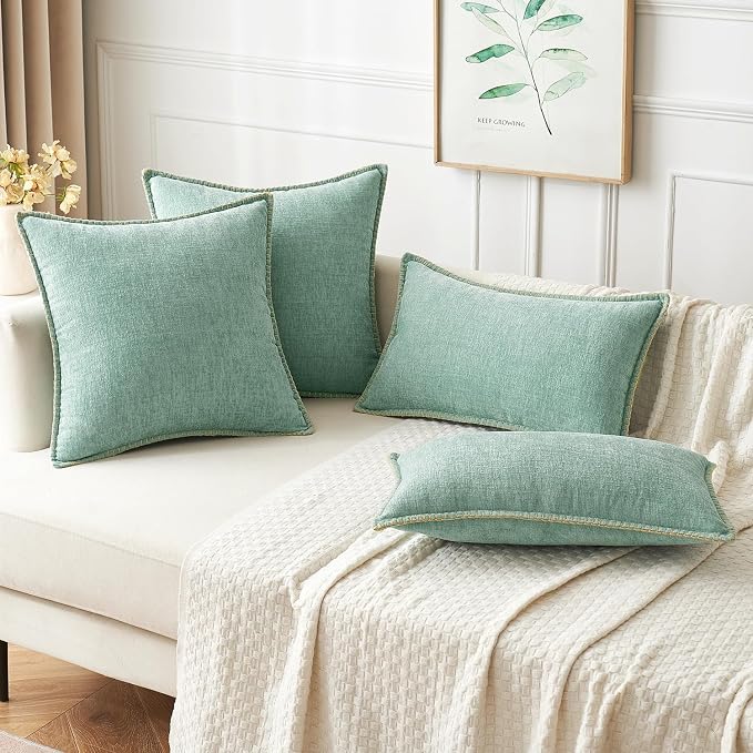 MIULEE Pack of 2 Couch Throw Pillow Covers 18x18 Inch Aqua Green Farmhouse - Image 5