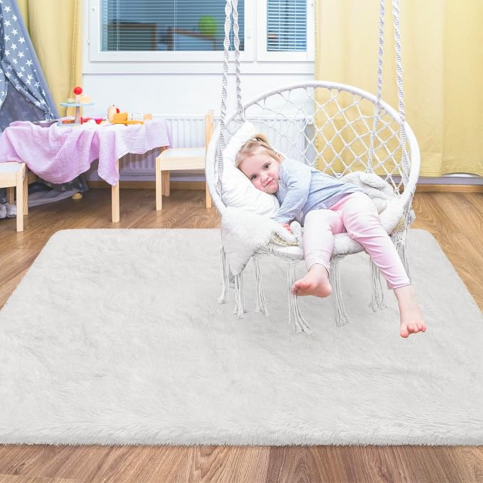 Small Area Rug for Bedroom 3x5ft Mini White Fluffy Rug Mat Bedside Throw Rug - Image 4
