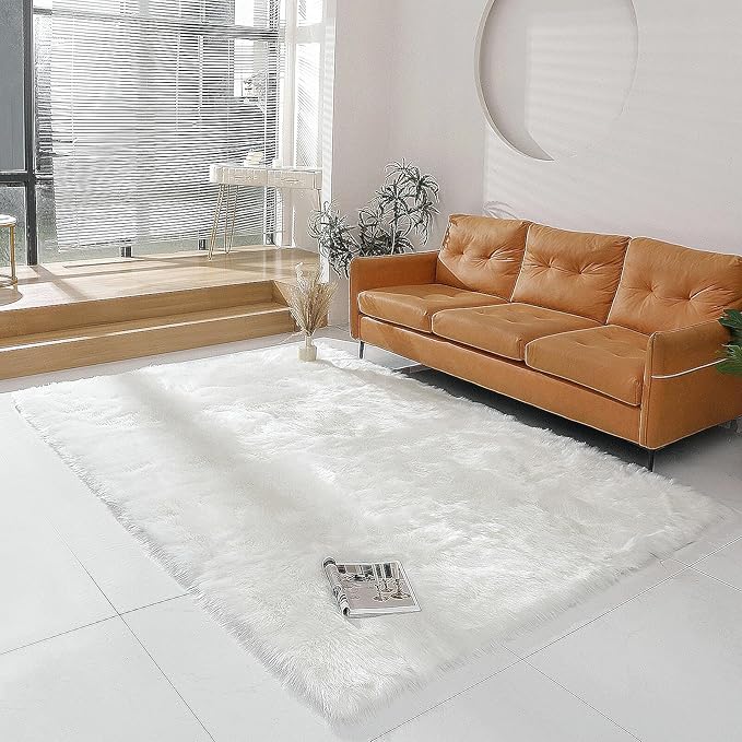 linmopm Faux Fur Rug White Sheepskin Shag Fluffy Fuzzy 6x9 ft Rugs by Limopmfauxfurproducts