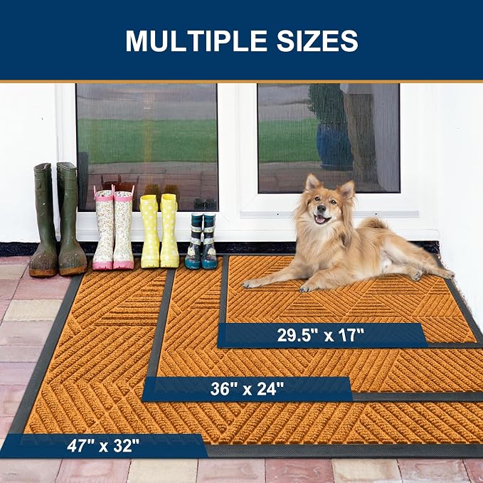 Smiry Front Door Mat Outside Entrance, Heavy Duty Sturdy Natural Rubber Doormat - Image 2