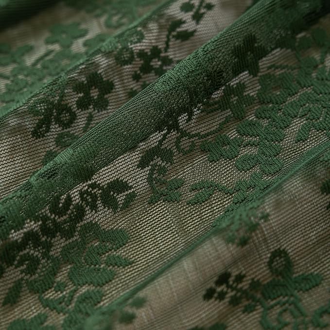 YJ YANJUN Vintage Lace Curtains 96 Inches Long-Victorian Floral Green Sheer - Image 5
