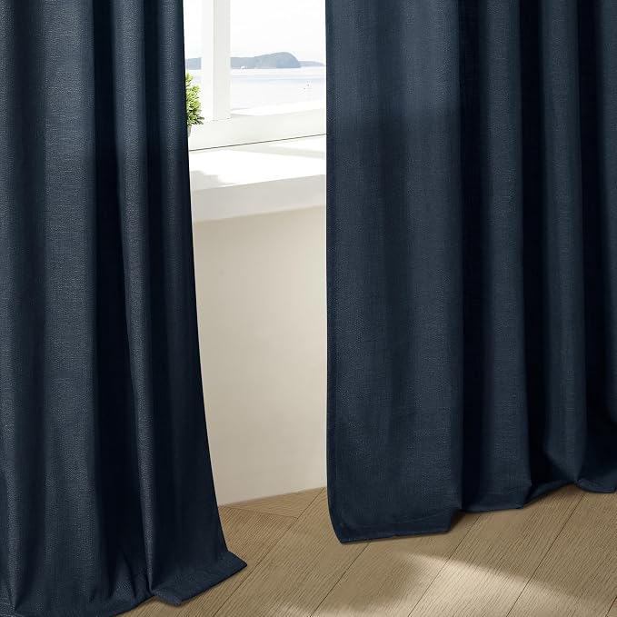 Pinch Pleated Extra Long Navy Linen Curtains 120 Inches Long | Farmhouse Modern - Image 8
