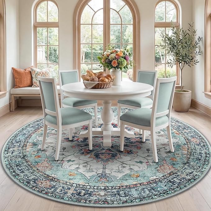 RELEANY Area Rugs 7ft Washable Non-Slip, Floral Vintage Distress Print Pattern by RELEANY