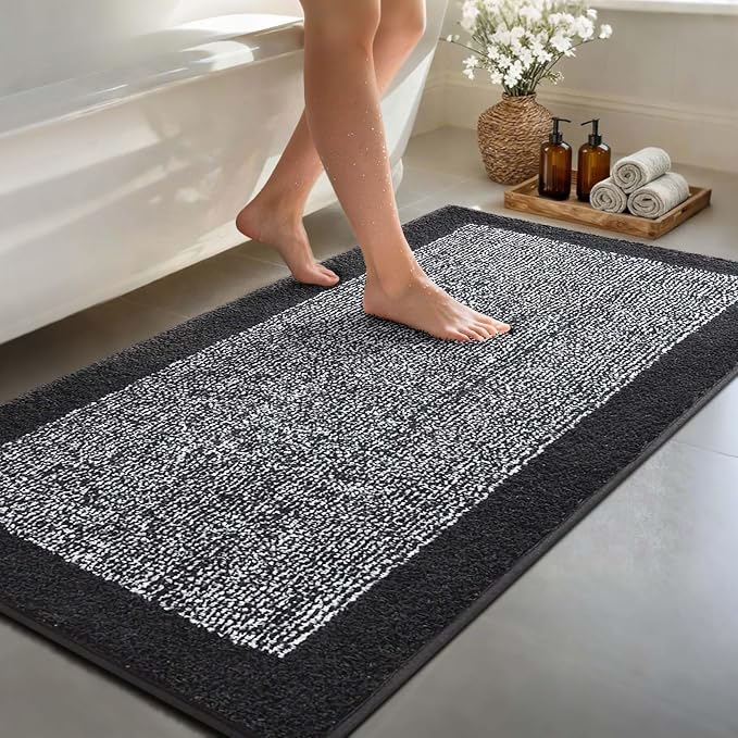 70x24 Long Bathroom Rugs Washable Non Slip, Dark Grey Bath Mat by Unknown