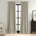 100% Blackout Linen Curtains for Bedroom 96 inches Long 8 FT, Thermal Insulated by Guken