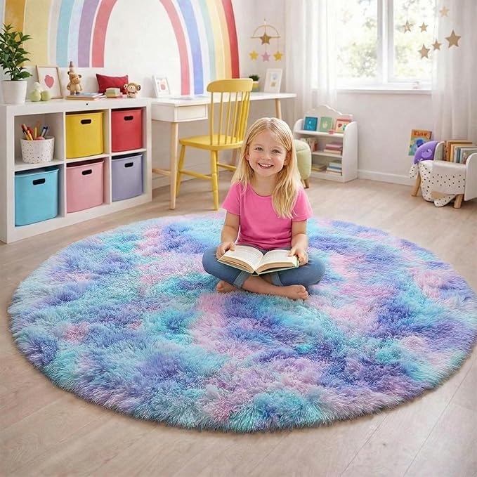 Amdrebio Purple Rainbow Round Area Rug 7Ft - Image 3
