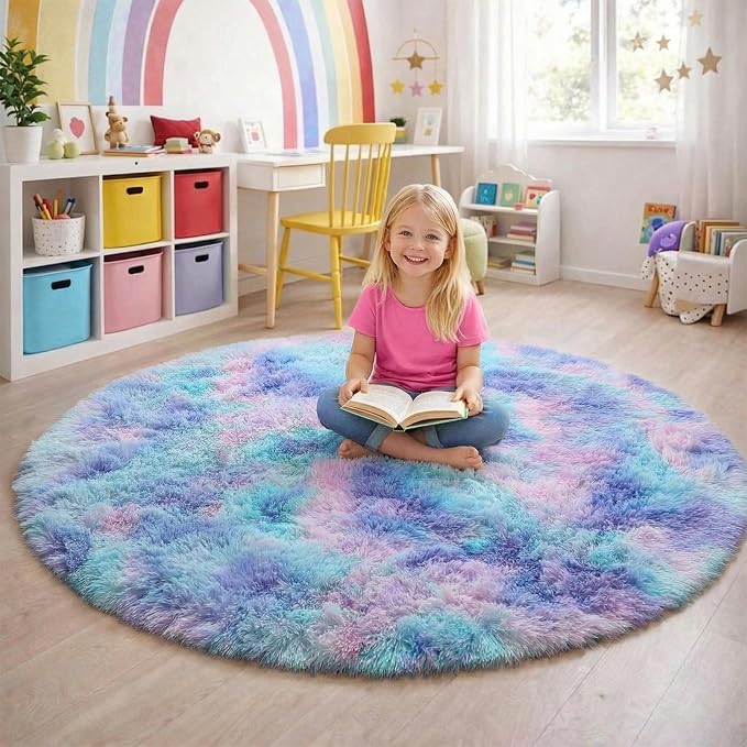Amdrebio Purple Rainbow Mermaid Large Round Rug 7Ft - Image 3