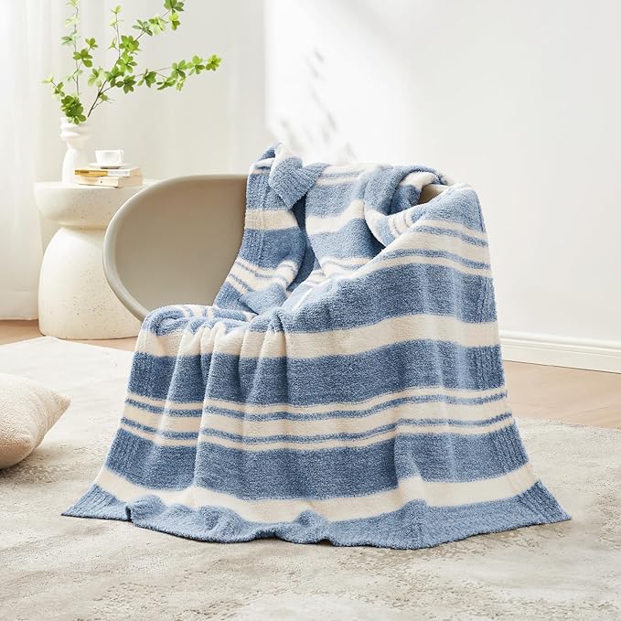 Snuggle Sac Stripe Blue Blankets Luxurious Microfiber Fabric, Reversible Super - Image 6