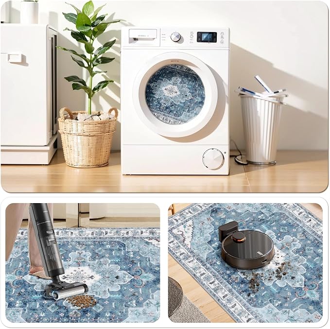 SERISSA Boho Area Rug 5x7 Blue, Washable Large Rugs - Image 2