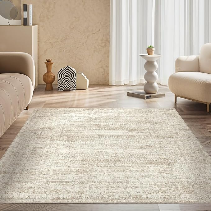 UERMEI Square Area Rugs : Washable 6x6 Neutral Modern Abstract Carpet - Image 4