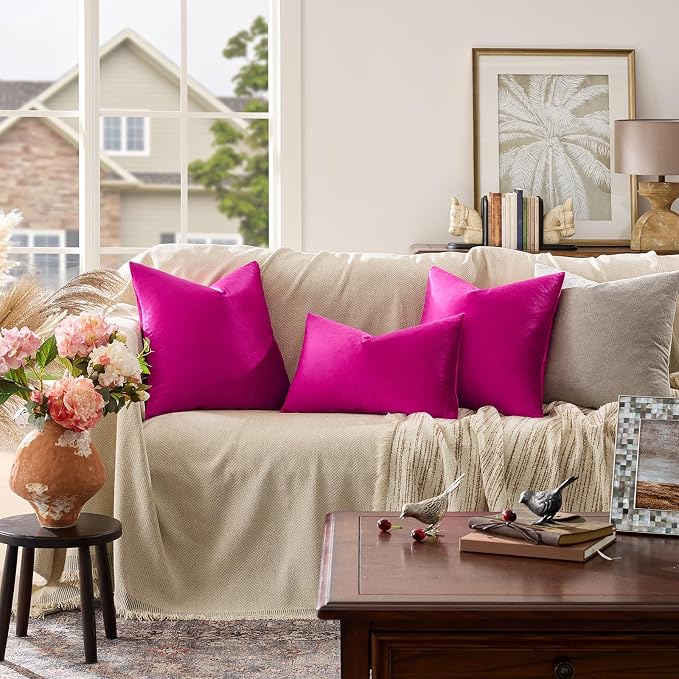 GIGIZAZA 18x18 Pillow Covers Set of 2 Velvet Throw Pillows Decorative Hot Pink - Image 2