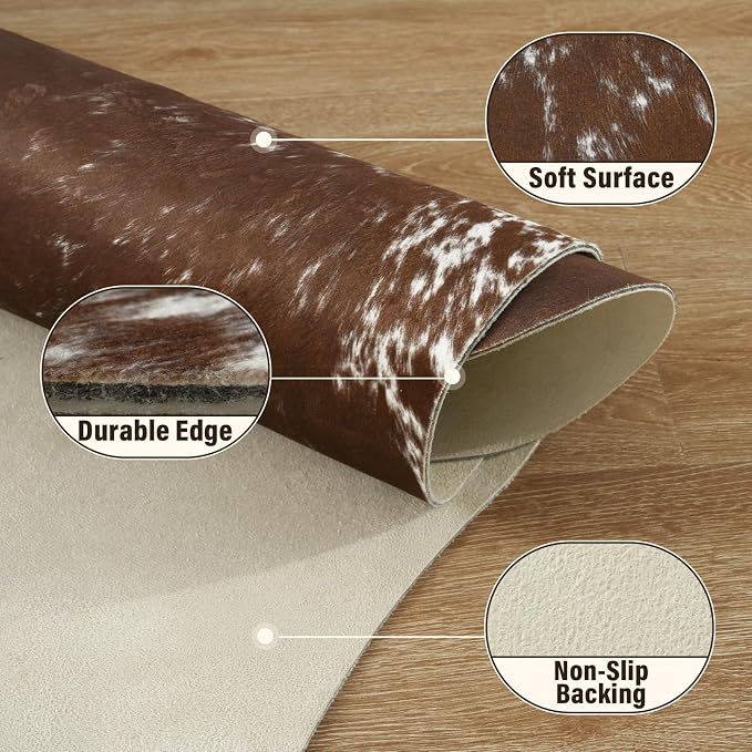 AROGAN Western Decor Faux Fur Cowhide Rug, 5.2x6.3 Feet Premium Animal Skin Cow - Image 3