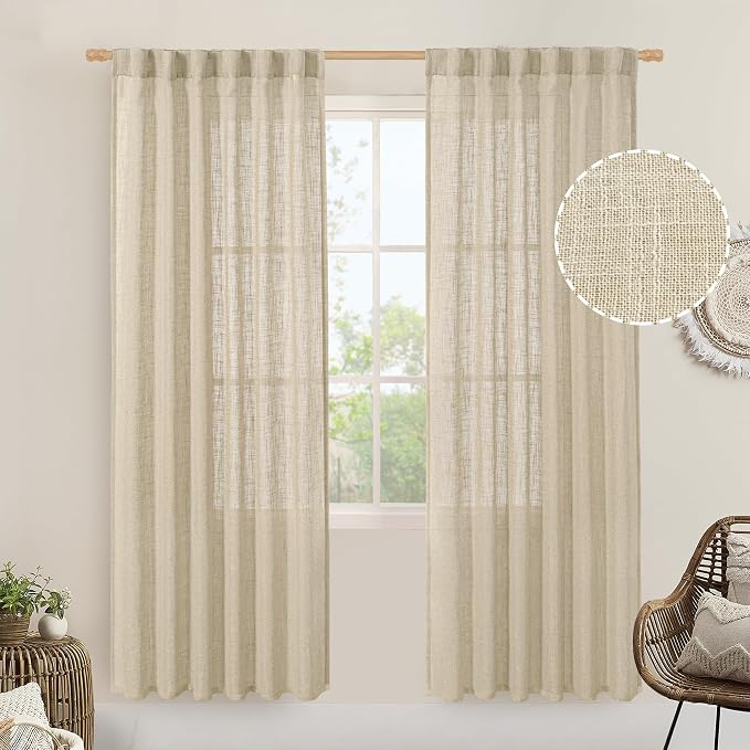 LAMIT Light Filtering Linen Curtains 80 inches Long by LAMIT