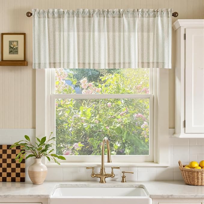 jinchan Striped Valance Farmhouse Window Treatment Linen- Polyester Textured - Image 2