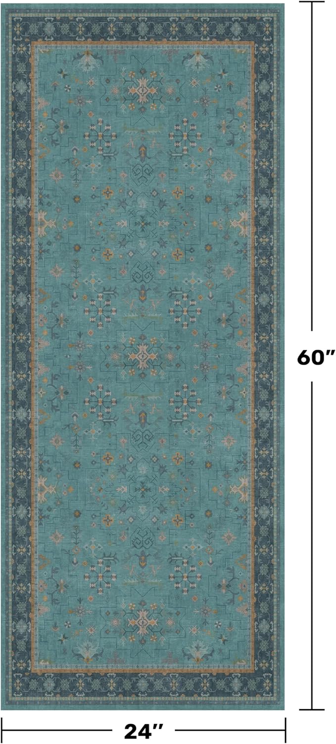 Teal Boho 2x5 Non Slip Small Kitchen Rug Runner - Image 2