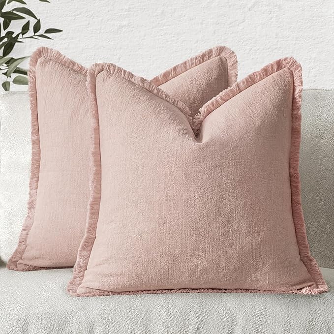 MIULEE Valentines Decorative Throw Pillow Covers Neutral Linen Fringe Throw - Image 7