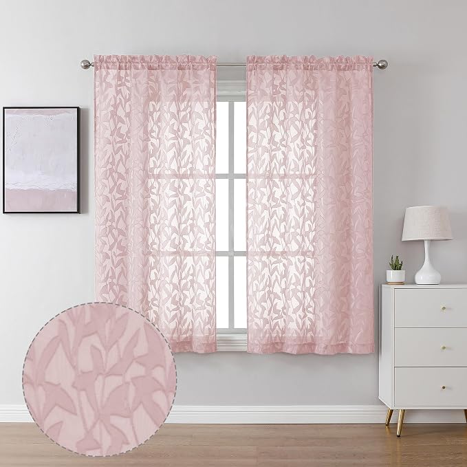 Lecloud Leia 54 Inch Living Room Blush Sheer Curtains 2 Panels, Lightweight by Lecloud