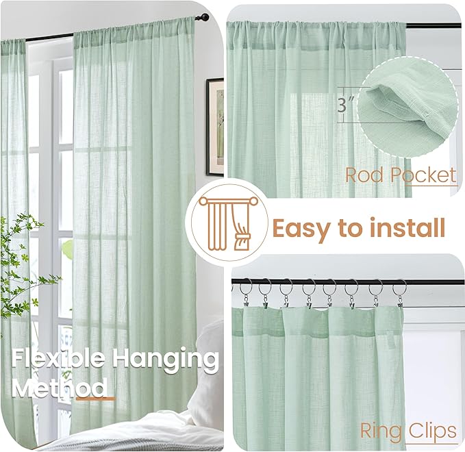 BGment Light Green Linen Semi Sheer Curtains 84 Inches Long - Image 6