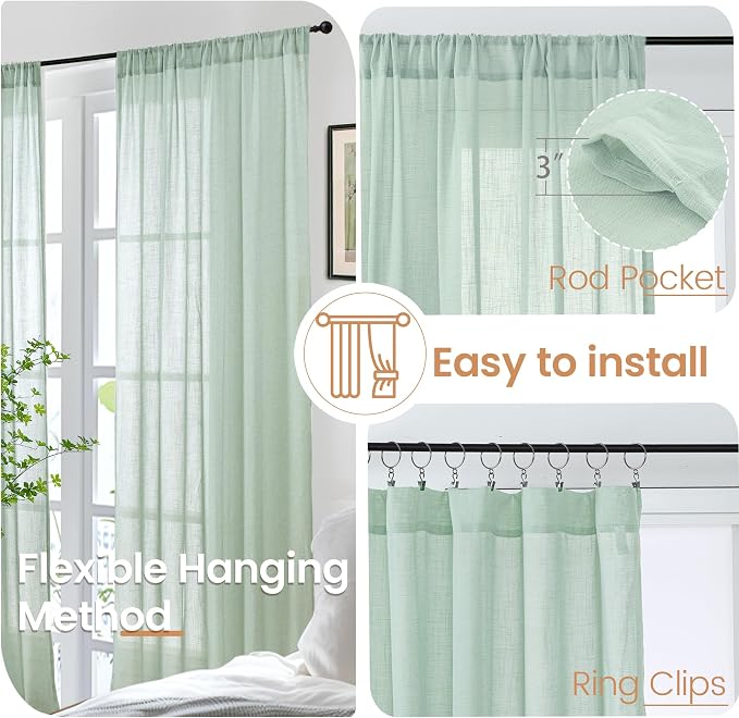 BGment Sage Green Linen Curtains 54 Inch Length - Image 6
