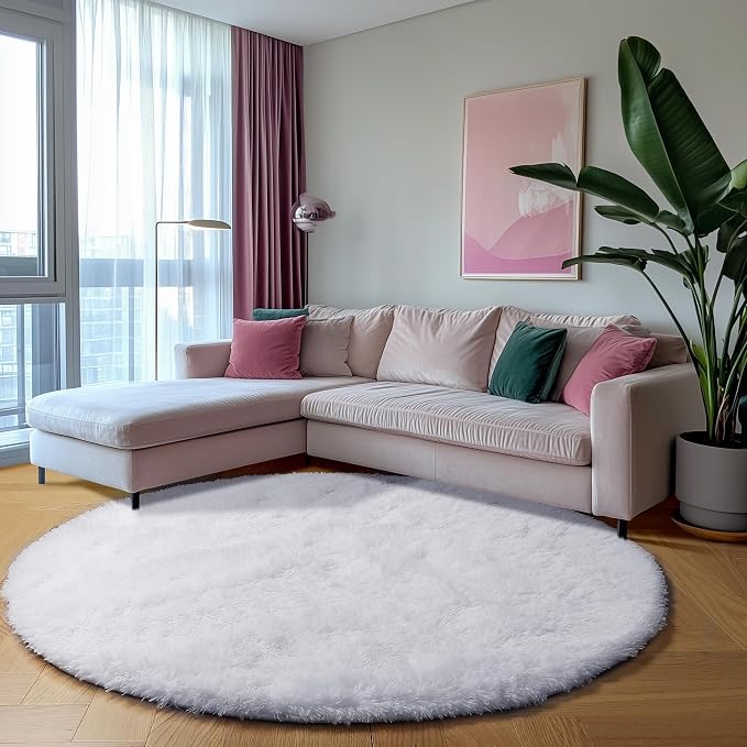 ONASAR White Round Rugs 6ft for Living Room Bedroom, Fluffy Circle Area Rug for - Image 9