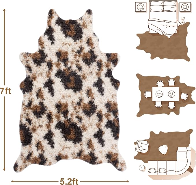 Faux Fur Cowhide Rug: Fluffy Cow Print 5.2x7 Feet Washable Cow Hide Rug - Image 2