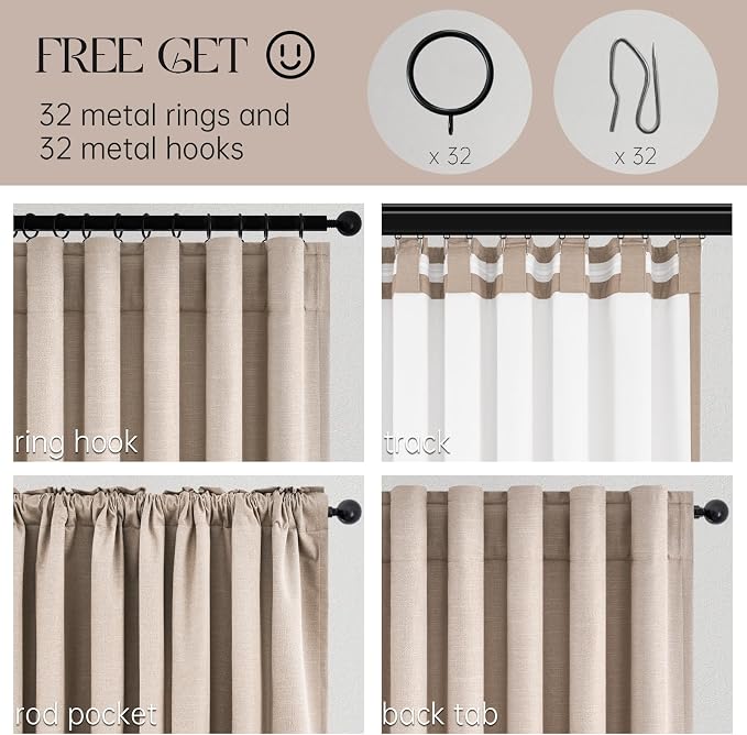 Topfinel 92 inch Long Blackout Curtains 2 Panels Set Neutral Beige Window - Image 4