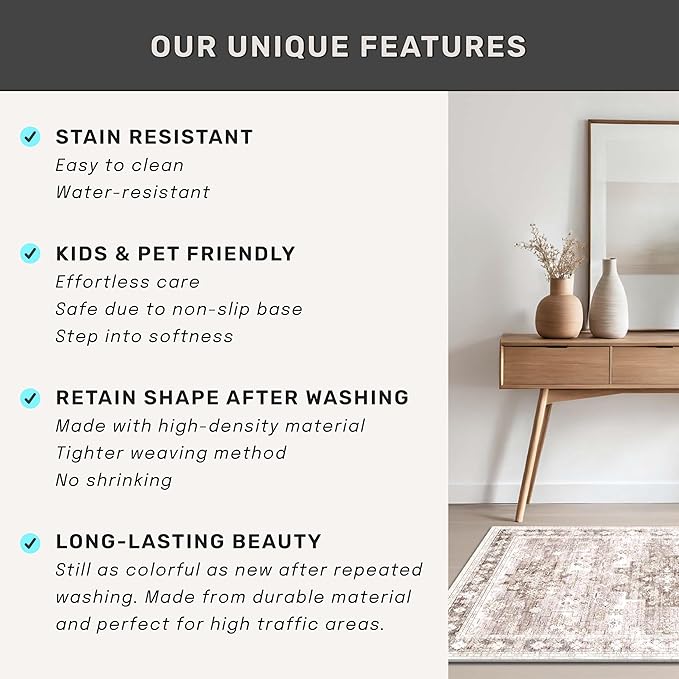 Boho 2x8 Long Runner Rugs for Hallway, Neutral Farmhouse Non Slip Runner for - Image 7