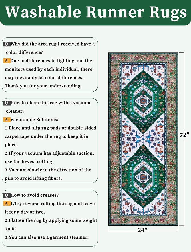 SERISSA Boho Washable Runner Rug, 2x6 Rug Runner Non-Slip Vintage Green White - Image 6