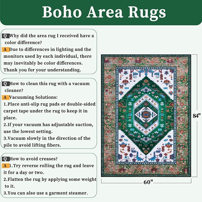 SERISSA 5x7 Boho Area Rug, Washable Non-Slip Rugs - Image 2