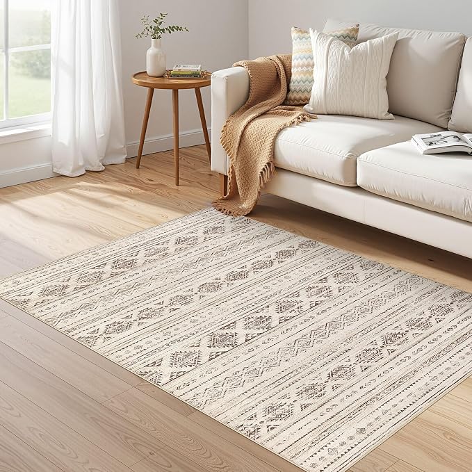 Nakagishi Area Rug Living Room Rugs: 4x6 Soft Machine Washable Boho Neutral - Image 6