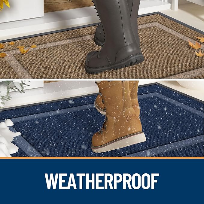 OLANLY Front Door Mat Outside 35x23, All-Season Heavy-Duty Rubber Doormat | Blue - Image 3