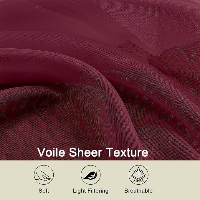 Extra Long Sheer Burgundy Curtains - Image 3