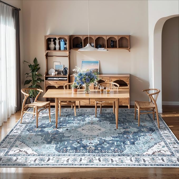 SERISSA Boho Area Rug 5x7 Blue, Washable Large Rugs - Image 7