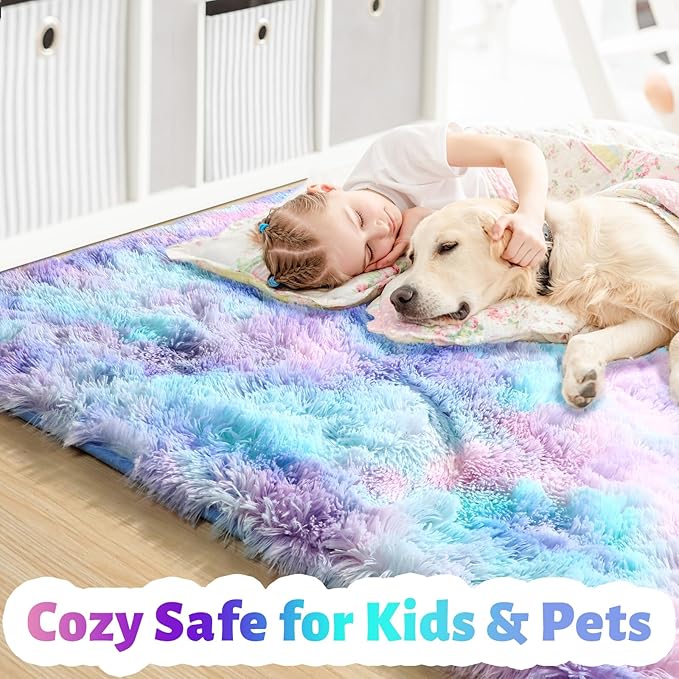 Amdrebio Purple Rainbow Mermaid Fluffy Kids Area Rug 4x6 - Image 2