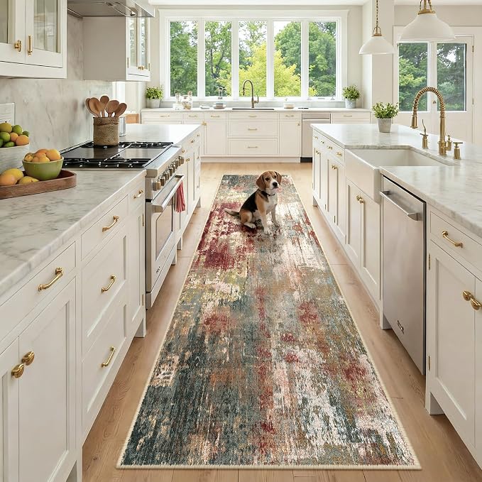 Washable Area Rugs 2'6''x10 Non-Slip Modern Abstract Soft by RELEANY