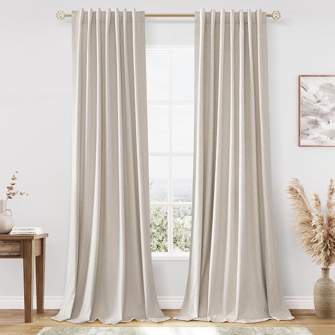 100% Blackout Linen Curtains for Bedroom 84 inches Long, Thermal Insulated Room by Guken