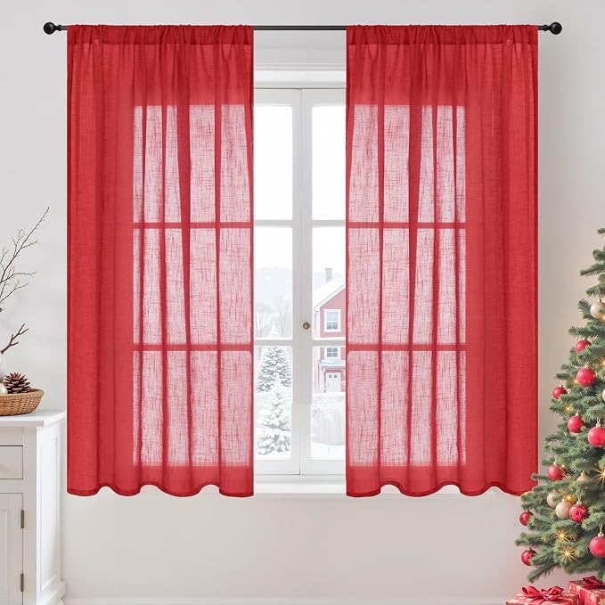 BGment Red Linen Curtains 54 Inch Length by BGment