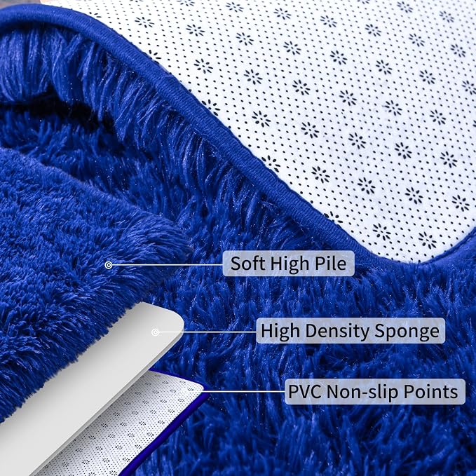 Soft Runner Rugs for Bedroom Hallways, 2x3 Royal Blue Fluffy Shag Throw Area - Image 4