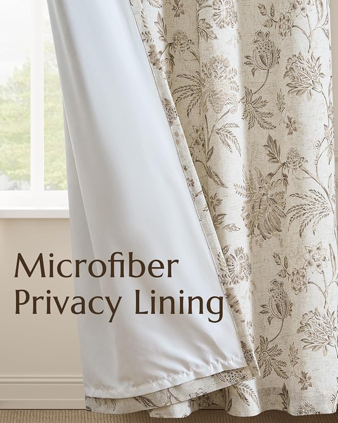 jinchan Lined Linen Floral Curtains - Image 4