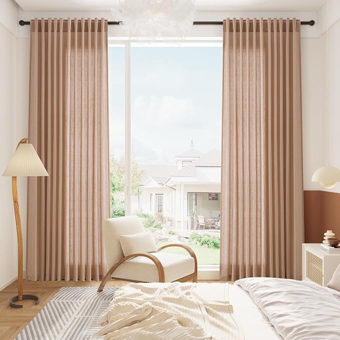 Extra Long Peach Linen Curtains 120 Inch - Image 6