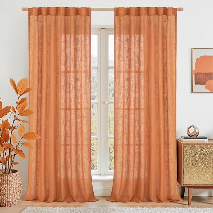 LAMIT Burnt Orange Linen Curtains 90 Inch by LAMIT