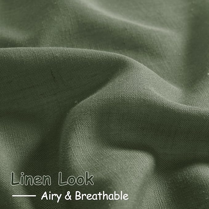 Nanspring Olive Green Linen Blend Semi Sheer Curtains 108 Inches Long by 70 - Image 4