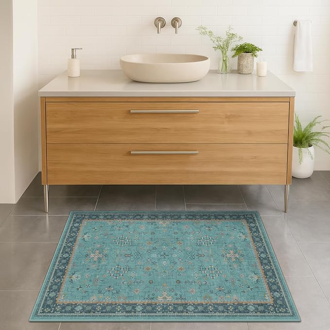 2x4 Washable Teal Throw Rugs for Entryway Indoor - Image 3