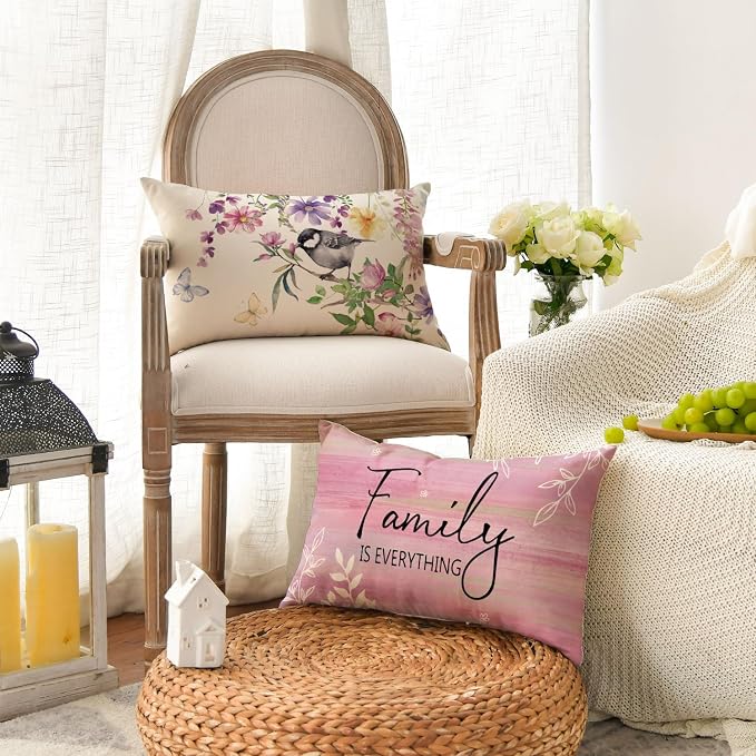 AVOIN colorlife Spring Saying Flowers Butterfly Pink Throw Pillow Covers - Image 3