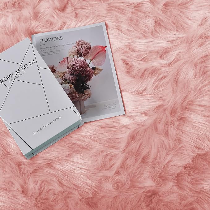 Goolela Pink Fluffy Fur Rug Fuzzy Furry Faux Sheepskin Pink Carpet 2x3 - Image 6