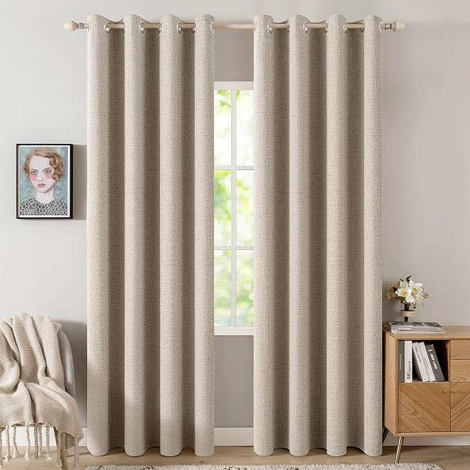 MIULEE Linen Textured Curtains Solid 100% Blackout by MIULEE