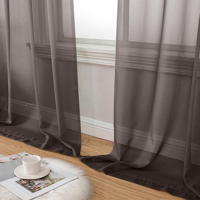 Aiyufeng Chocolate Sheer Curtains 54 Inches Long 2 Panels, Solid Voile Top Dual - Image 8